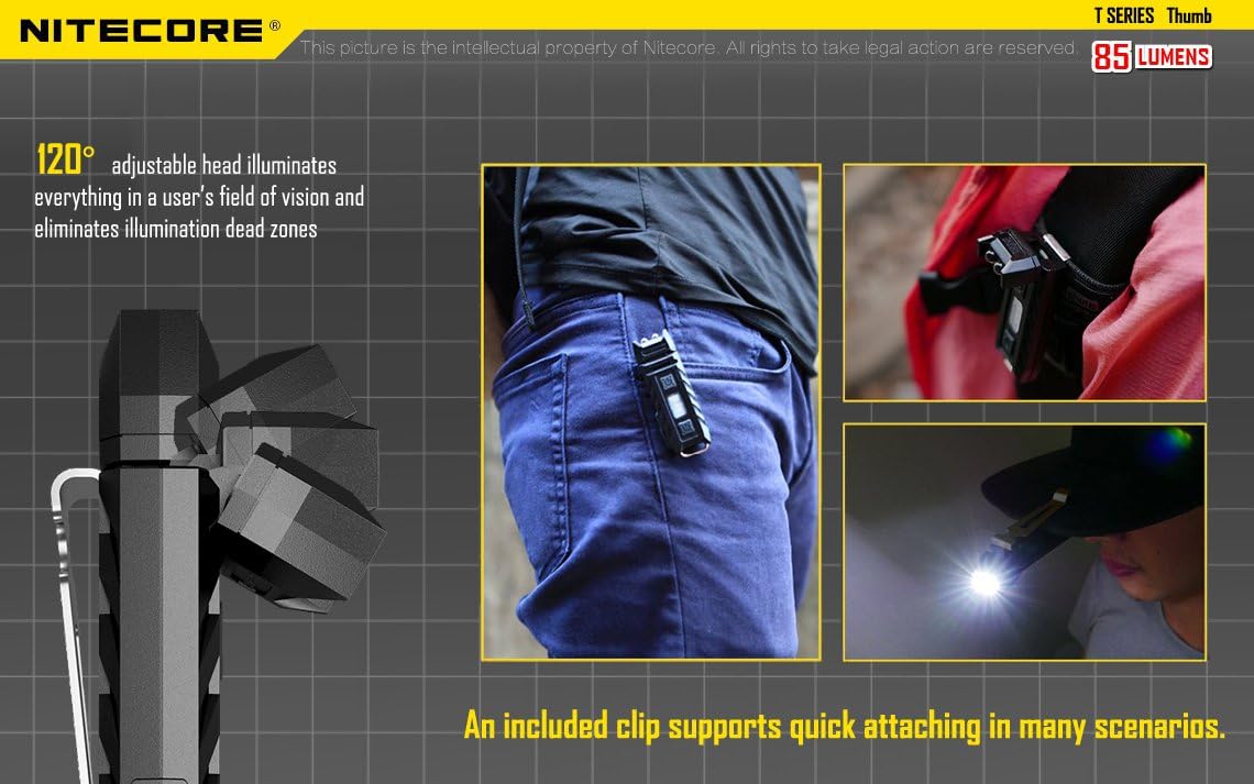 NITECORE Thumb USB Rechargable, 85 lumens shoulder lamp, with High, Med, Low intensity Nitecore