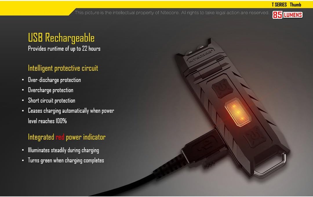 NITECORE Thumb USB Rechargable, 85 lumens shoulder lamp, with High, Med, Low intensity Nitecore