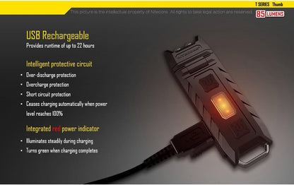 NITECORE Thumb USB Rechargable, 85 lumens shoulder lamp, with High, Med, Low intensity Nitecore