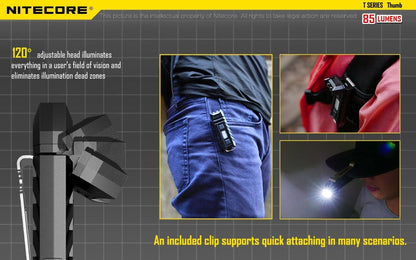 NITECORE Thumb USB Rechargable, 85 lumens shoulder lamp, with High, Med, Low intensity Nitecore