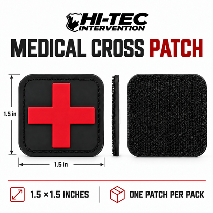 Hi-Tec HT025-6 red medical cross PVC patch, 1.5 × 1.5 inches, one patch per pack