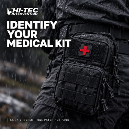 Hi-Tec HT025-6 red medical cross PVC patch, 1.5 × 1.5 inches, one patch per pack