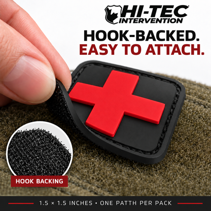 Hi-Tec HT025-6 red medical cross PVC patch, 1.5 × 1.5 inches, one patch per pack