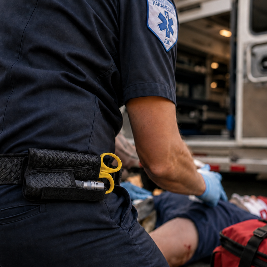 TRAUMA SHEAR + PEN LIGHT EMS CASE HORIZONTAL "BASKETWEAVE" Scissor Sheath Hi-Tec Intervention