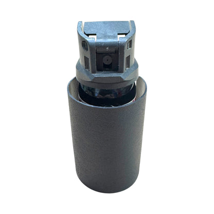 Rounded polymer OC spray canister guard insert shown with OC spray can